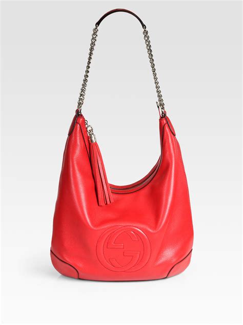 gucci soho leather chain hobo|Soho leather hobo in red leather .